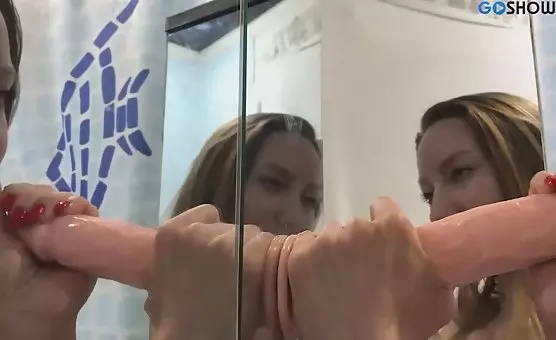 Erotic Dildo Blowjob in Wet Shower